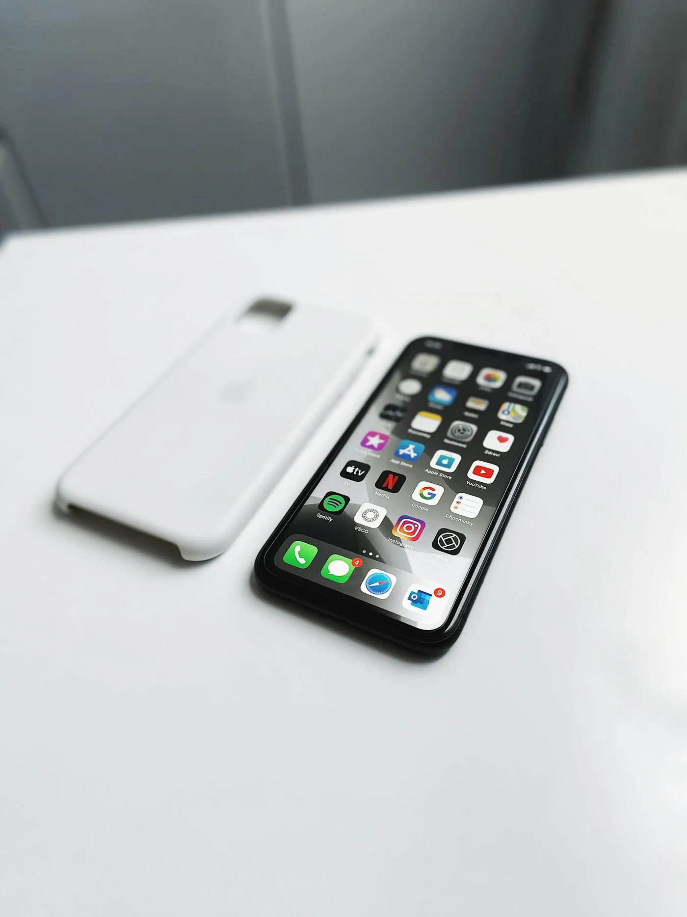 An iPhone on a white desk — trade it in with Rebyte for fast cash